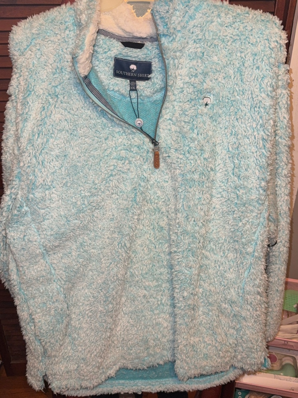 Southern Shirt Company Light Aqua Sherpa Quarter-Zip Jacket